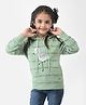 CRIMSOUNE CLUB Cotton Full Sleeves Sequin Embellished Bird & Text Printed Hooded Sweatshirt - Green