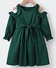 Kookie Kids Cold Shoulder Sleeves Frock With Frill Detailing - Dark Green
