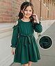 Kookie Kids Cold Shoulder Sleeves Frock With Frill Detailing - Dark Green