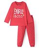 Honeyhap Premium 100% Cotton With Bio Finish Full Sleeves Night Suit With Text & Polka Dots Print - Red