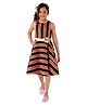 Kids Cave Sleeveless Striped Dress With Attached Belt - Orange & Black