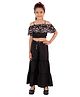 Kids Cave Cotton Rayon Off Shoulder Abstract Printed Crop Top With Solid Palazzo Set - Black