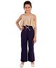 Kids Cave Cotton Rayon Sleeveless Solid Pleated Top With Palazzo - Beige & Blue