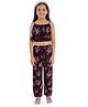 Kids Cave Cotton Rayon Sleeveless Floral Printed Coordinating Crop Top With Pant - Wine