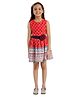 Kids Cave Sleeveless Nautical Theme Printed Dress With Floral Applique Waist Belt - Red