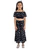 Kids Cave Cotton Rayon Cold Shoulder Floral Printed Coordinating Crop Top With Palazzo Pant - Black