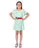 Kids Cave Cold Shoulder Floral Printed Dress With Applique Detailed Waist Belt - Light Green