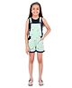 Kids Cave Sleeveless Floral Printed Dungaree With Solid Tee - Light Green