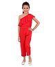 Kids Cave One Shoulder Solid Ruffled Jumpsuit - Red