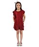 Kids Cave Flutter Sleeves Ruffles Detailed Solid Jumpsuit - Maroon
