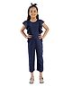 Kids Cave Frill Sleeves Solid Jumpsuit- Blue