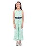 Kids Cave Sleeveless Floral Printed Jumpsuit With Waist Belt - Light Green