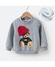 Kookie kids Full Sleeves T-Shirt With Teddy Bear Print & Cap Applique - Grey
