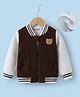 Kookie Kids Full Raglan Sleeves Fur Bomber Jacket with Bear Patch Detailing - Brown