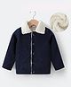 Kookie Kids Full Sleeves Jacket with Pocket & Fur Detailing - Navy Blue