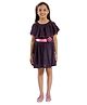 Kids Cave Cap Sleeves Polka Dots Printed Dress With Attached Belt - Blue