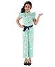 Kids Cave Sleeveless Frill Detailed Floral Printed Jumpsuit With Belt - Light Green