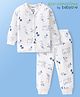 Babyoye Cotton Modal Knit Full Sleeves Front Open Thermal Inner Wear Set with Bear Print - White