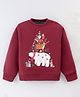 Little Kangaroos Cotton Full Sleeves Sweatshirt with Christmas Theme & Bear Embroidery - Red