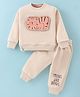 Little Kangaroos Cotton Knit Full Sleeves Winter Wear Suit With Tiger Patch - Cream