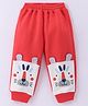 Little Kangaroos Cotton Knit Full Length Fleece Pant with Animal Applique - Coral