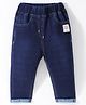 Little Kangaroos Cotton Full Length Denim Jeans with Animal Patch - Dark Blue