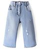 Little Kangaroos Cotton Full Length Solid Color Denim Distressed Jeans - Light Blue