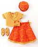 Exclusive from Jaipur Georgette Half Sleeves  Choli Lehenga With Cap & Shoes Orange & Yellow