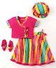 Exclusive from Jaipur Cotton Half Sleeves Striped Choli Lehenga Set With Cap & Mojaris -Pink