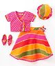 Exclusive from Jaipur Cotton Half Sleeves Choli Lehenga With Cap & Shoes Foil Print -  Rani Pink