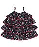 Young Birds Chiffon Sleeves Floral  Pinted Layered Dress -  Black Pink