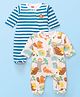 Babyhug Cotton Knit Full Sleeves  Striped Footed Sleep Suits with Animal Print Pack of 2 - Multicolour