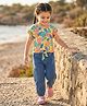 Babyhug Cotton Knit Half Sleeves Tropical Printed Top & Denim Jeans Set - Multicolor