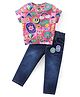 Babyhug Cotton Knit Half Sleeves Text Printed Top & Denim Jeans Set - Multicolor