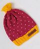 The Original Knit Hearts Detailed Woollen Beanie Cap - Maroon & Yellow