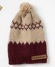The Original Knit Handmade Self Design Abstract Detailed Woollen Cap- Beige & Maroon