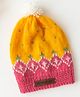 The Original Knit Handmade Self Design Hearts Detailed Woollen Cap - Yellow & Pink