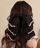 Ziory Georgette Multi Layers Bow & Pearl Detailed Hair Clip - Black