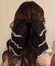 Ziory Georgette Multi Layers Bow & Pearl Detailed Hair Clip - Black
