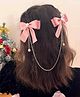 Ziory Set Of 2 Double Layered Bowknot Hair Clip With Pearl Chain - Pink