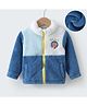 Kookie Kids Full Sleeves High Neck Winter Fur Jacket With Bear Patch Detailing - Blue