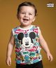Babyhug Disney Single Jersey Knit Sleeveless T-Shirt with Mickey Mouse Print - White