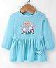 CUCUMBER Sinker Knit Full Sleeves Frock With Text Print - Light Blue