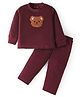 Kanvin Fleece Woven Full Sleeves Winter Wear Set With Bear Patch - Maroon