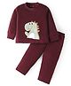 Kanvin Fleece Woven Full Sleeves Winter Wear Set With Dino Patch - Maroon