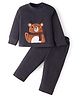 Kanvin Fleece Woven Full Sleeves Winter Wear Set With Bear Patch - Charcoal Grey