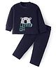 Kanvin Fleece Woven Full Sleeves Winter Wear Set With Bear Patch - Navy Blue