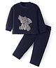Kanvin Fleece Woven Full Sleeves Winter Wear Set With Elephant  Patch - Navy Blue