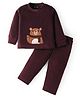 Kanvin Fleece Woven Winter Wear  Full Sleeves Bear Patch Sweatshirt with Lounge Pants - Maroon