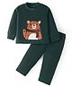 Kanvin Fleece Woven Full Sleeves Winter Wear Set With Bear Patch - Dark Green